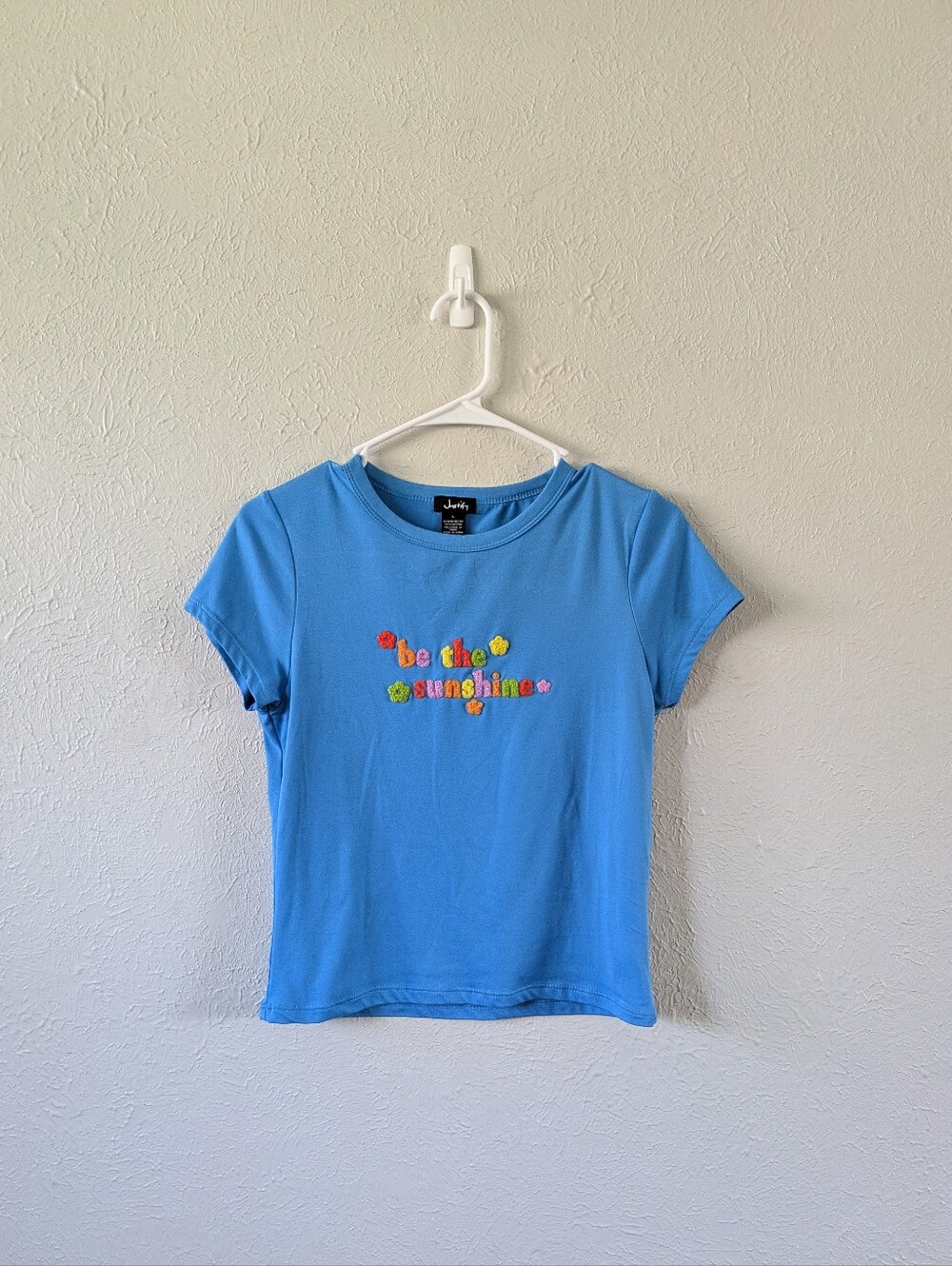 Justify Blue Tee with Colorful 'Be the Sunshine' Embroidery